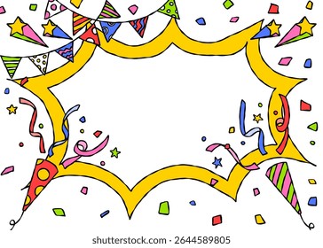 Bolha de Grito Desenhado à Mão e Decoração, Quadro de Fundo Pop, Garland, Popper de Festa, Confete, Estilo de Quadrinhos