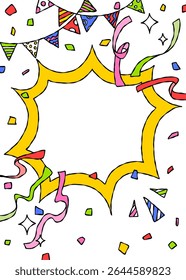 Hand Drawn Scream Bubble and Decoration, Pop Background Frame, Ribbon, Garland, Confetti, Comic Style, Vertical