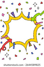 Bolha de Grito Desenhado à Mão e Decoração, Quadro de Fundo Pop, Seta, Confete, Estilo de Quadrinhos, Vertical