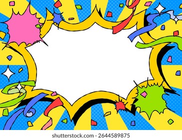 Bolha de Grito Desenhado à Mão e Decoração, Quadro de Fundo Pop, Sunburst, Fita, Confete, Estilo de Quadrinhos