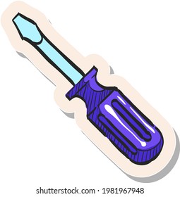 Hand drawn Screwdriver icon in sticker style vector illustration