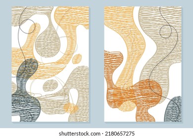 Hand drawn scribble abstract art. Contemporary design. Modern art. Abstract Designs and Shapes. Set of fluid geometric shapes. Scandinavian design. Home decor. Modern abstract painting.