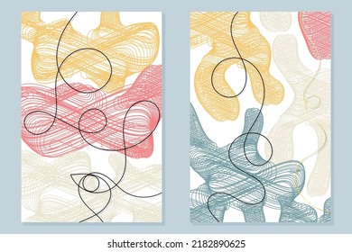 Dibujo manual de arte abstracto. Diseño contemporáneo. Arte moderno. Diseños abstractos y formas. Conjunto de formas geométricas de fluidos. Diseño escandinavo. Decoración casera. Pintura abstracta moderna.