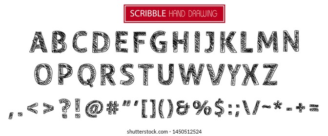 hand drawn scribble alphabet isolated on white