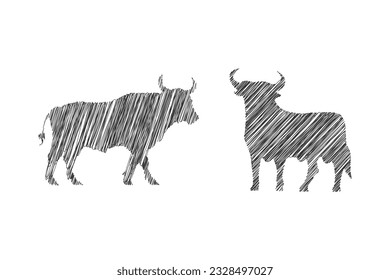 hand drawn scribble bull line style illustration design, bull scribble, pencil sketch bull vector