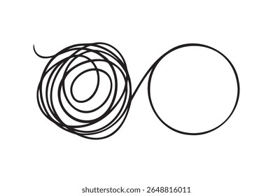 Mão desenhado rabisco caos para ordem círculo transformação mente conceito abstrato forma linha design. Ilustração vetorial