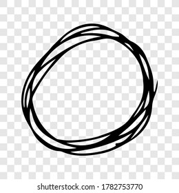 Círculo dibujado a mano.  El doodle negro redondo elemento de diseño circular sobre fondo transparente. Ilustración del vector