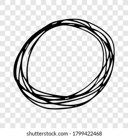 Hand drawn scribble circle.  Black doodle round circular design element on transparent background. Vector illustration
