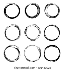 Hand drawn scribble circles. Black sloppy circle on a white background. Logo design elements. Vector illustration
