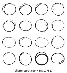 Hand drawn scribble circles to highlight parts of a text. Design elements. Vector illustration