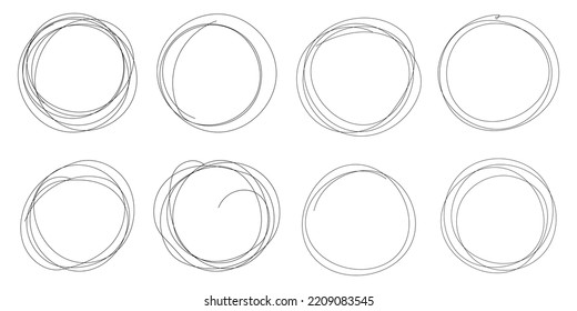 Hand drawn scribble circles icon in flat style. Round doodle loops on white background, vector design elements.