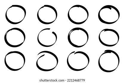 Hand drawn scribble circles icon in flat style. Round doodle loops on white background, vector design elements.