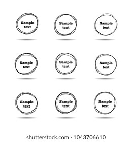 Hand drawn scribble circles. Round sketch line vector frames. Scribble round sketch frame pencil with sample text illustration