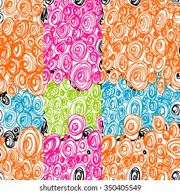 Hand Drawn Scribble Circles seamless pattern, vector design elements. EPS