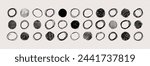Hand drawn scribble circles.  Set of  pencil drawings black doodle design elements in the shape of a circles on transparent background. Vector illustration