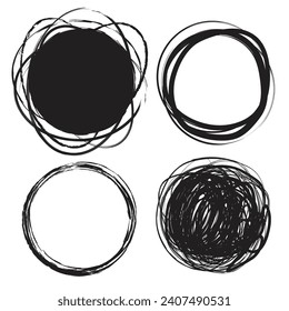 Hand drawn scribble circles set
