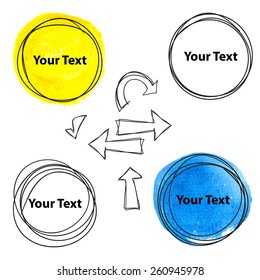  Hand Drawn Scribble Circles, vector design elements with watercolor
