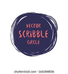 Hand drawn scribble colorful vector circle and label with text. Logo design and decoration element