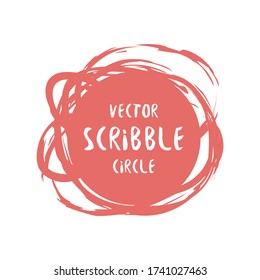 Hand drawn scribble colorful vector circle and label with text. Logo design and decoration element