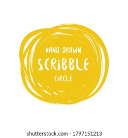 Hand drawn scribble colorful vector circle and label with text. Logo design and decoration element