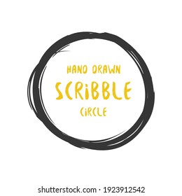 Hand Drawn Scribble Colorful Vector Circle And Label With Text. Logo Design And Decoration Element