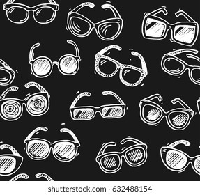 Hand Drawn Scribble Doodle Glasses Seamless Pattern. 