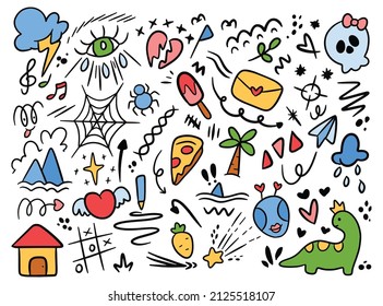 Hand Drawn Scribble Doodle Set, Childish Background, Vector Illustration