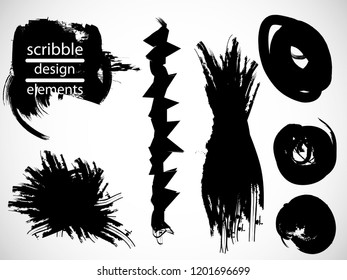 Hand drawn scribble . Doodle style sketched Elements. Ink blots. Vector Grunge Brushes Stroke 