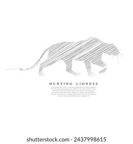 hand drawn scribble effect, A predator vector art, A lioness walking vector illustration