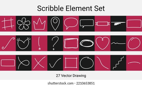 Hand Drawn Scribble Element Set. Vector Scribble Signs. Doodle Design Symbols.