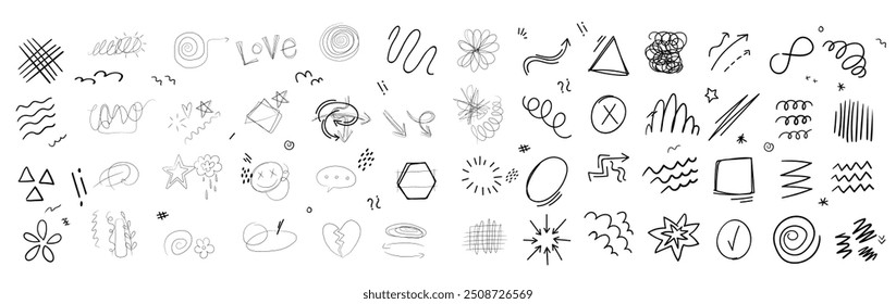 Hand drawn scribble element set vector