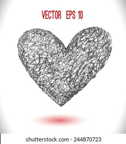 Hand drawn scribble  heart.  Abstract  pencil  drawn  isolated on  background. Line drawing. Vector design element.