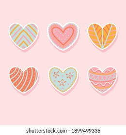 Hand drawn scribble hearts. Painted heart shaped elements for valentines day greeting card. Stikers