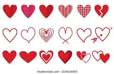 Hand drawn scribble hearts. painted heart shaped elements for valentines day greeting card. doodle red love hearts icons set. collection on romantic symbols on white background Vector