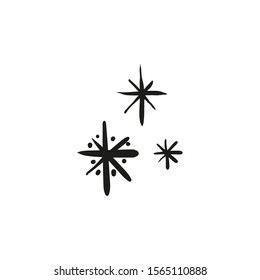Hand drawn scribble ink black snowflakes isolated on white background.