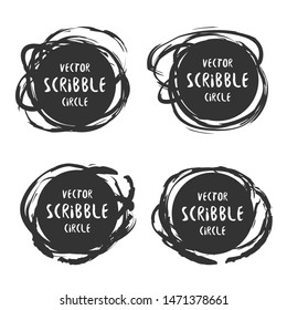 Hand drawn scribble labels with text vector set. Logo design and decoration elements