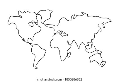 Hand drawn scribble line art world map isolated on whitebackground. Vector illustration