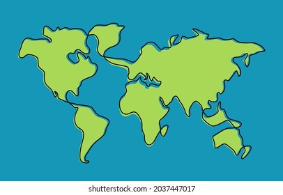 Mapa del mundo de la línea de arte dibujado a mano aislado en el fondo blanco.