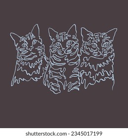 HAND DRAWN SCRIBBLE LINE PEN CATS ANIMAL FUR CUTE KITTEN NAIVE QUIRKY ABSTRACT DOODLE TSHIRT TEE PRINT FOR APPAREL MERCHANDISE