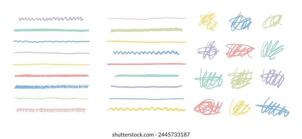 Hand drawn scribble line set. Doodle collection of handmade lines, underlines and elements. Lettering art lines isolated on white background.