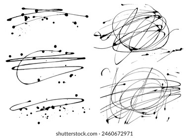 Hand drawn scribble line shapes, set. Doodle scribble brush stroke. Vector illustration