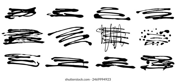 Hand drawn scribble line shapes, set. Doodle scribble brush stroke. Vector illustration