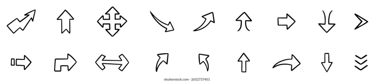Linhas de rabisco desenhadas à mão, círculos, setas, estrelas e outras formas, vetor eps8 vetor ilustração