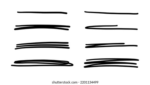 Hand drawn scribble lines. Doodle marker line stripes collection. Swift crossed and wavy underlines. Handmade scribble dividers. Vector illustration isolated on white background.