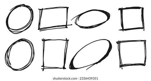 Hand drawn scribble lines on set. doodle borders lines, curves, frames for message note mark design element. vector illustration