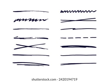 Hand drawn scribble lines set. Ink underline texture elements. 