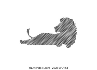 hand drawn scribble lion line style illustration design, lion laying on ground scribble design illustration, pencil sketch