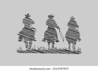 Hand drawn scribble and man on illustration pencil sketch, man on horse scribble art illustration