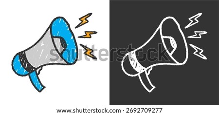 Hand drawn scribble megaphone illustration with rough texture and vintage style, perfect for poster, icon, and creative graphic design