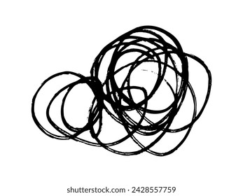Hand gezeichnete Scribble Bleistiftlinie. Skizziertes grafisches Element mit Kratztextur. Schlampige Schraffur, Highlighter für modernes Design. Vektor-Illustration isoliert auf weißem Hintergrund. Kugelgelenk-Kreiswirbel